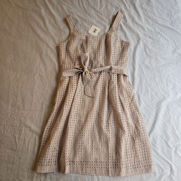 Anne Klein Organza Check Belted Dress - Latte Beige sz 10 - Picture 2 of 10